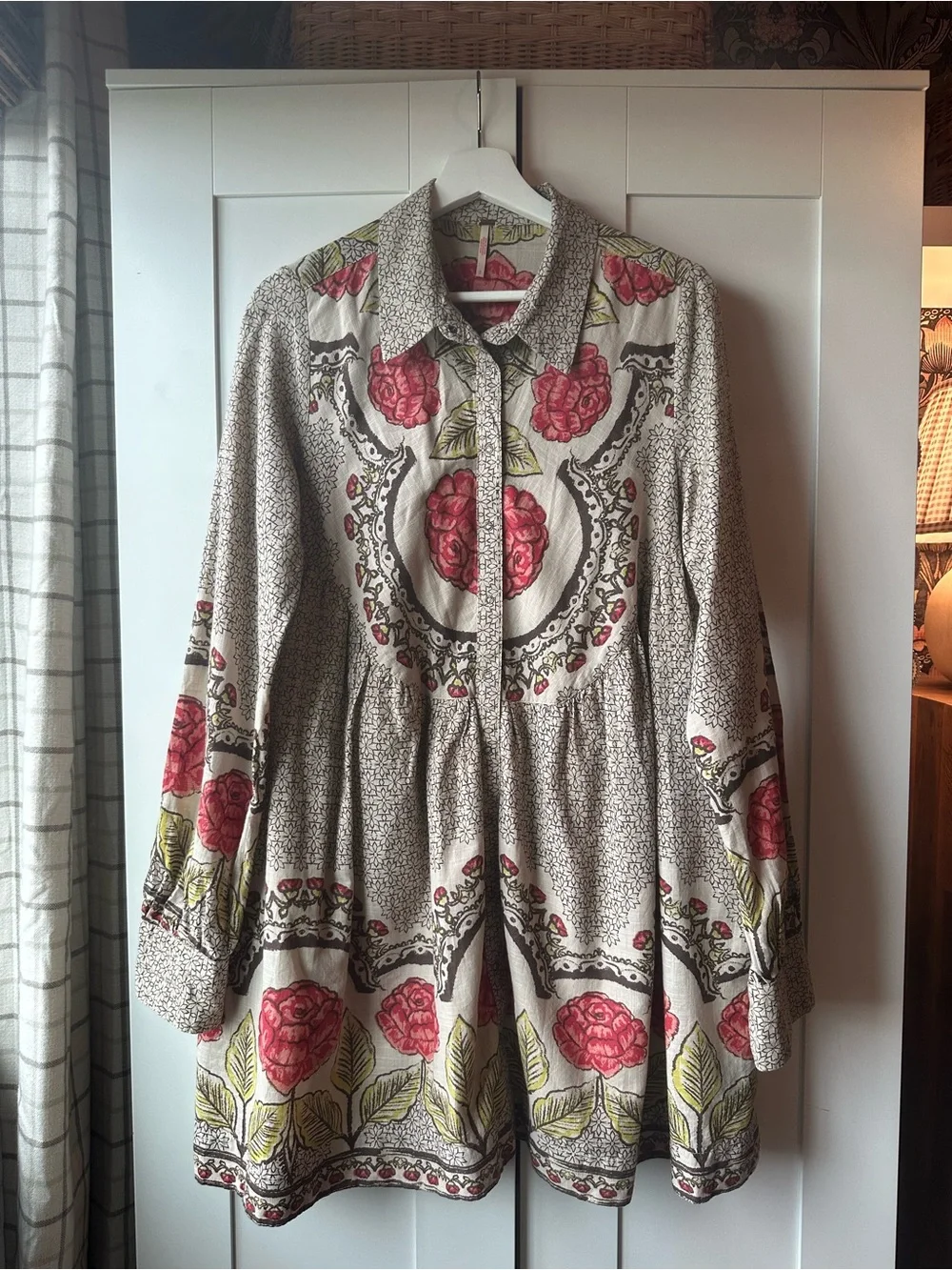 Free People Smell The Roses Mini Western Dress Snap Front in Tea Combo